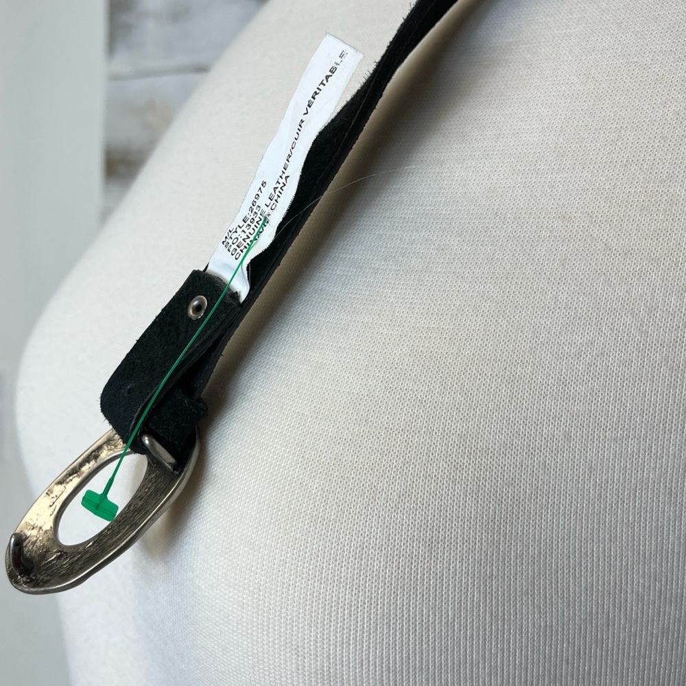 Anthropologie Vintage Black Suede Belt Green Braided Size S M Silver Buckle - Picture 7 of 8